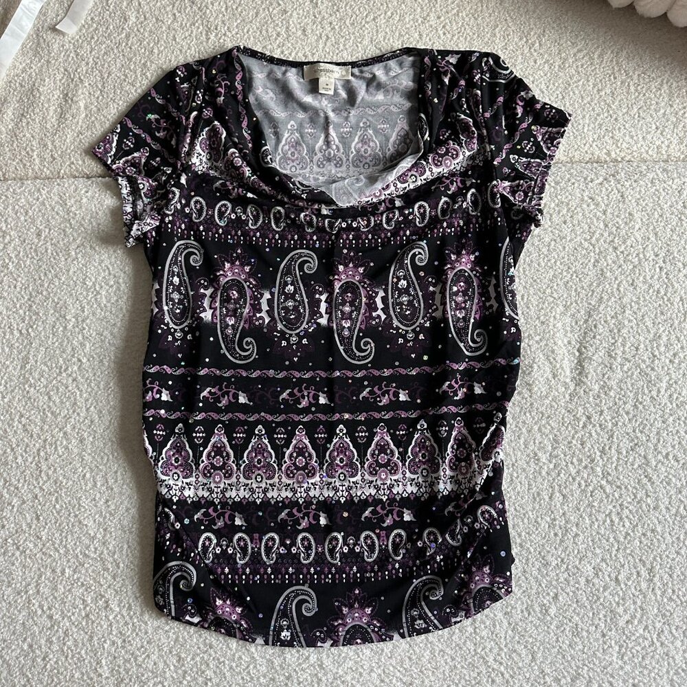 Dressbarn Women's Purple Top Size M – Elegant Blouse with Floral Print